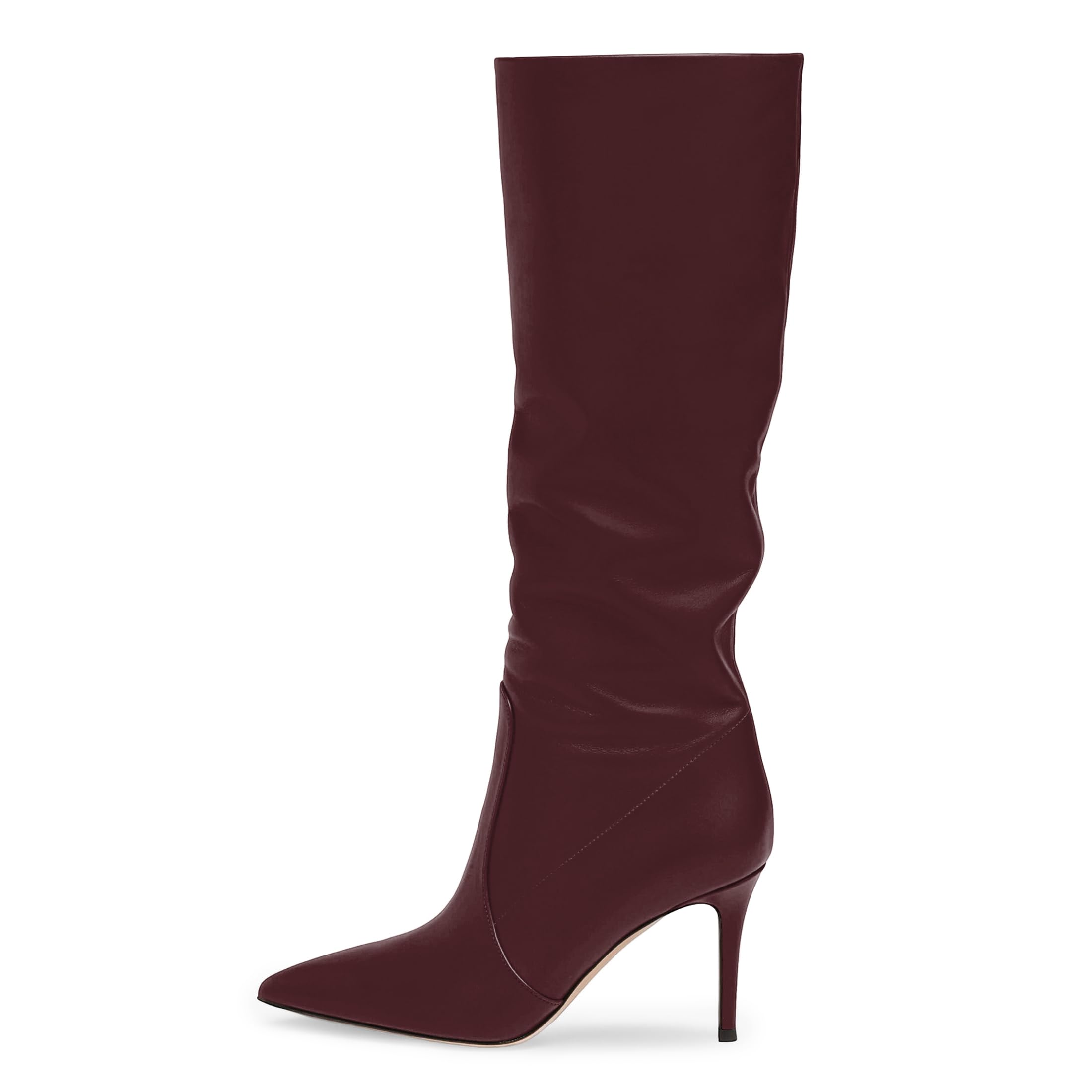 Esvowido Womens Knee High Boots Stiletto Heel Pointed Toe Pull On Slouchy Booties