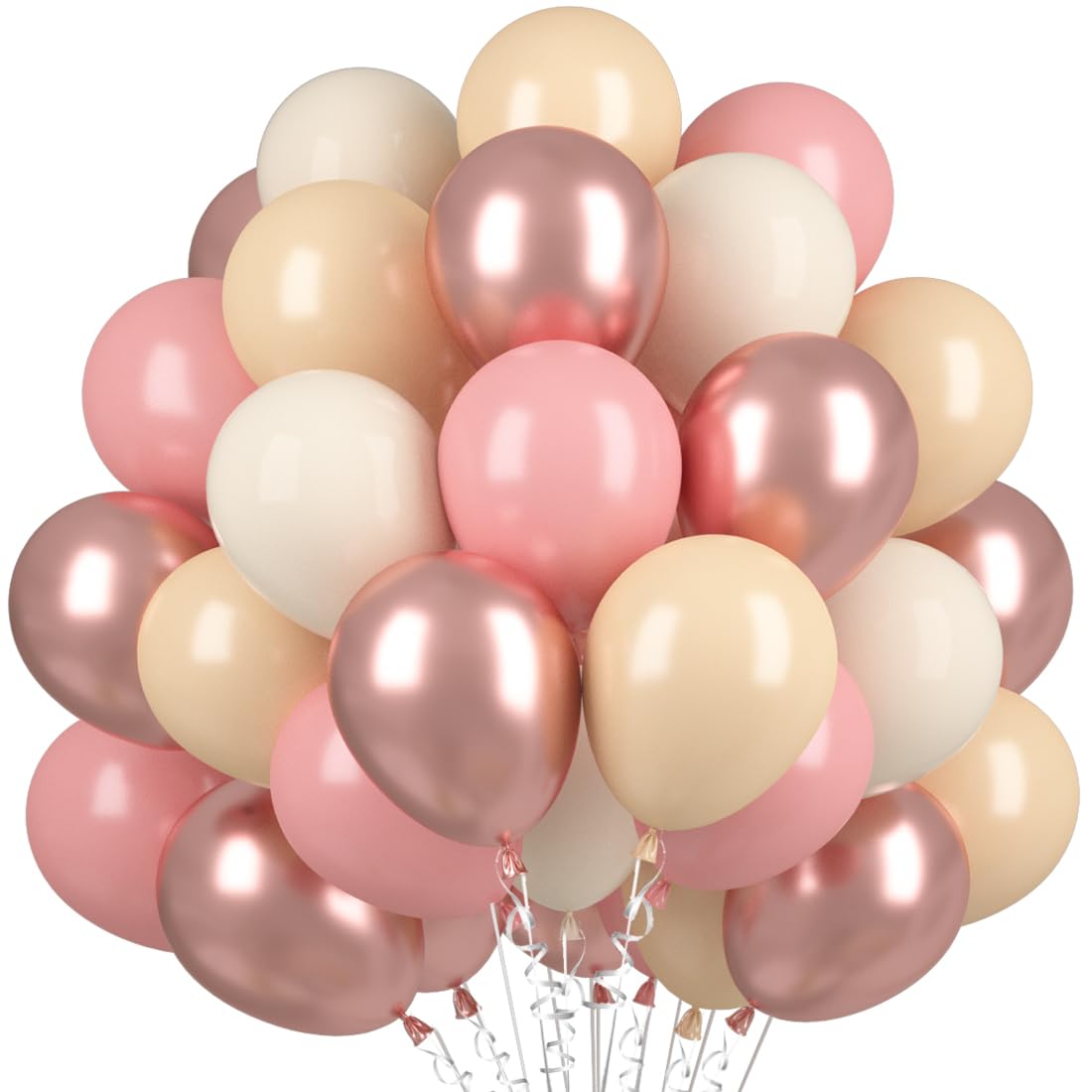 Altrosa Luftballons 60 Stück, Luftballons Beige Rosa, 12 Zoll Retro Aprikose Rosa Metallic Luftballon, Rosegold Luftballon Hochzeit Set, Helium Pink Ballons für Geburtstag Baby Party Dekoration