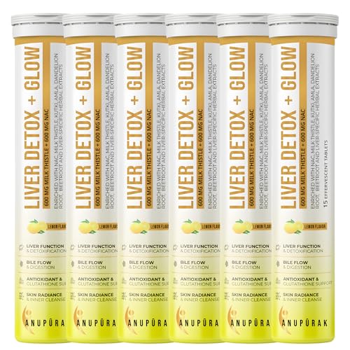 Image of Liver Detox Effervescent Tablets - NAC 600mg + Milk Thistle 600mg (80% Silymarin) | 10 Actives Liver Support Supplement for Antioxidant & Digestive Support | Lemon Flavour | 90 Tablets (Pack 6)