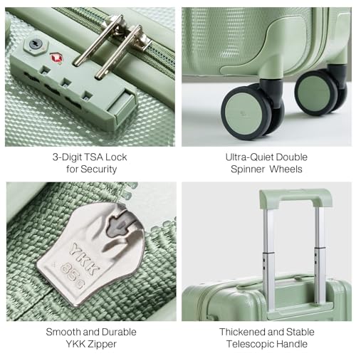 Image of Hanke Luggage Sets 2 piece Carry On Luggage with Wheels PC Hard Shell Suitcases Lightweight Checked Travel Luggage Large Travel Suitcase Woman Men 20 /29 Inch(Bamboo Green)