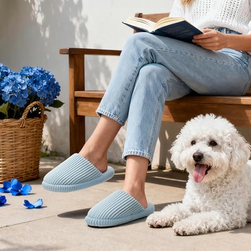 Image of Women Arch Support Slippers - House Bedroom Slippers for Woman, Orthopedic Shoes for Plantar Fasciitis, Corduroy Closed Toe Ladies Slides Outdoor 5-10.5