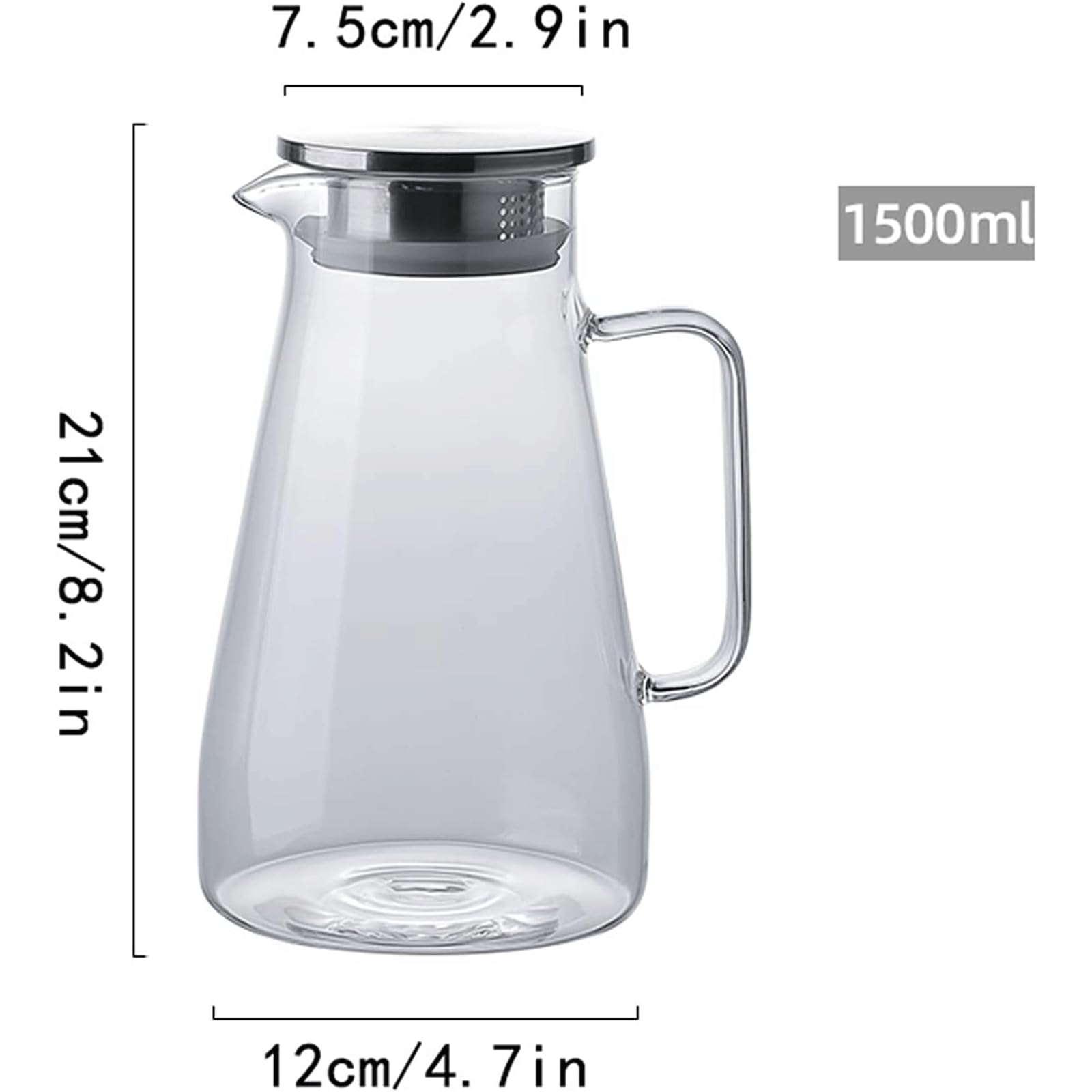 Wasserkaraffe 1,5 l Wasserkrug, Hochtemperatur-Wasserkocher aus Borosilikatglas, Eistee-Krug für Kaffee/Saft/hausgemachte Getränke Getränkespender