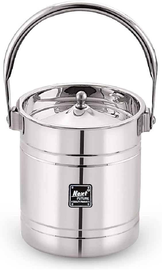 Next Future, 2000ml Premium Stainless-Steel Milk Can/Milk Container/Milk Pot/Oil Can/Dolchi/Ketali with Handle and Lid for Home and Kitchen 2 Litre 1pc