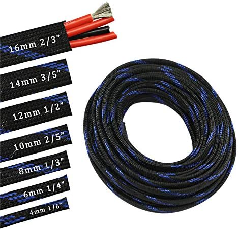 30ft PET Expandable Sleeving Wire Cable Sleeve (1/4", Steel Blue&Black)