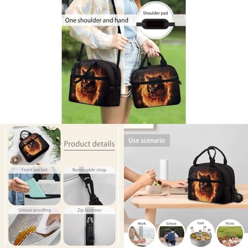 Ystardream Fashion Kids Backpack and Lunch Box Set Flaming Wolf 4Th Grade Backpack for Boys Multiple Pockets Bookbags with Pencil Case Water Bottle Sleeve for Children Travel and School Use4