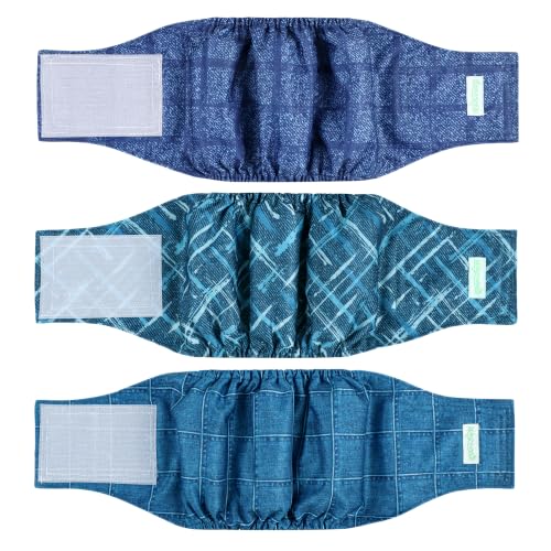 Image of wegreeco Washable Male Dog Belly Band - Pack of 3 - Washable Male Dog Belly Wrap, Small Doggie Dog Diapers Male for Doggy Puppy (Checkered Denim, Small)