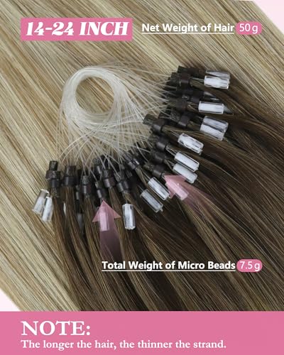 Image of YoungSee Micro Loop Hair Extensions Real Human Hair Balayage Microlink Hair Extensions Human Hair Brown Balayage Blonde Microbead Hair Extension 16Inch Ombre Bead Hair Extension 50s /57g