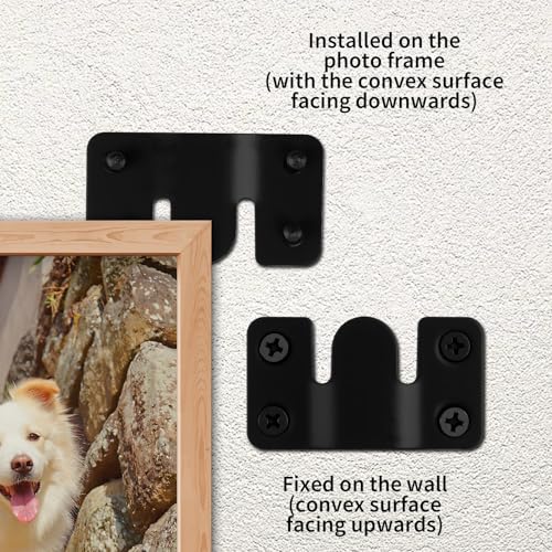 Image of 3 Pairs Black Stainless Steel Flush Mount Bracket - Interlocking Heavy Duty Photo Frame Hook & Furniture Connector for Hanging Headboards, Large Picture Display & Wall Mount Hardware