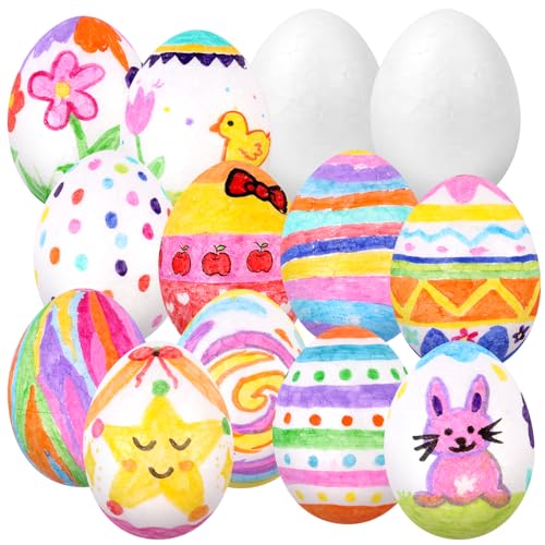 VEYLIN Foam Eggs Easter Polystyrene Eggs for Crafts and Displays White Polystyrene Egg 8 cm Pack of 12 for Easter Egg hunts Decoration