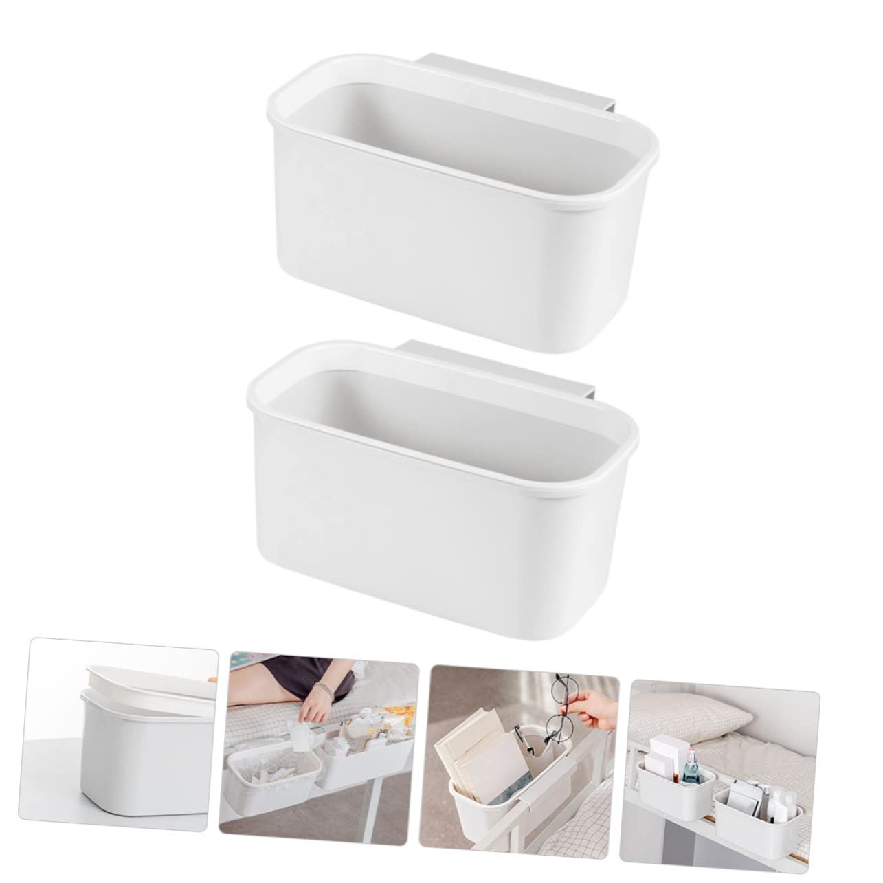Pattumiera Sospesa Da Cucina 2 Pezzi Bianca, Contenitore A Parete Senza Chiodi, Salvaspazio Per Bagno E Ufficio