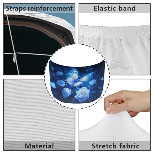 Image of Butterfly White Flower Car Hood Cover Polyester Elastic Fabrics Can be Washed Suitable for Auto Car Truck, Van, SUV, Pickup