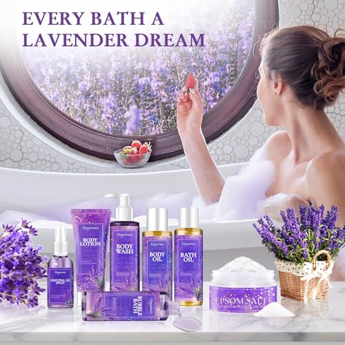 DOYEEWO Spa ,Bath Body Care Wash Baskets for Women,Relaxation Calming Lavender Spa Set Home Self Care Shower Kit Birthday Valentines for Mom Wife Sister 7-piece