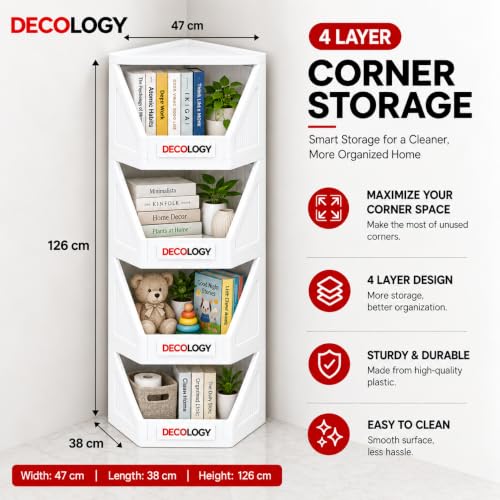 Image of DecoLogy Multipurpose Bookshelf Organiser Rack, Corner Cupboard, 4PCS