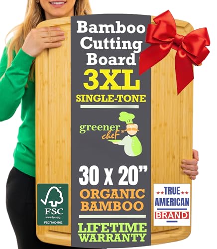 Comparison: Best Cutting Board For Large Turkey 8 GREENER CHEF 30 Inch 3XL Extra Large Cutting Board with Lifetime Replacements - Oversized Bamboo Stove Top Cover Noodle Board - Wooden Meat Cutting Board - Turkey Carving Board - Charcuterie Board
