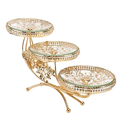 Cabilock Fruit Baskets Tiered Cupcake Stand Dessert Plate European- Style Cake Stand Fruit Candy Buffet Display Tower Glass Serving Tray for Wedding Home Birthday Party Gold Large Metal Basket