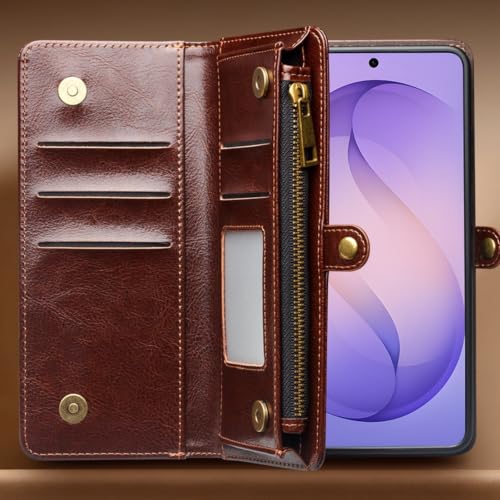Étui portefeuille Samsung S26 Ultra magnétique détachable clapet fermeture éclair cuir