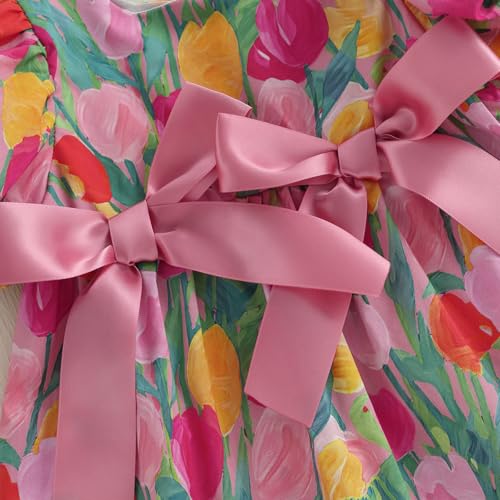 Toddler Infant Baby Girl Summer Outfit Floral Tulip Dress Bow Puff Sleeve Princess Dress Sundress Smocked Clothes4
