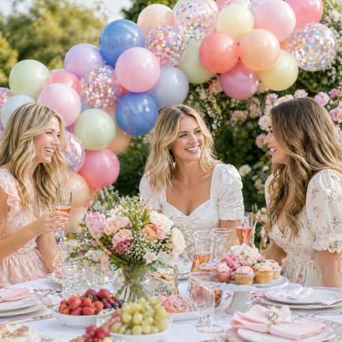 Image of Pastel Balloons 60pcs 12 Inch Macaron Pastel Pink Blue Yellow Mint Lavender Rainbow Latex Balloon with Colorful Confetti Balloons for Baby Shower Bridal Shower Ice Cream Birthday Wedding Party Decor