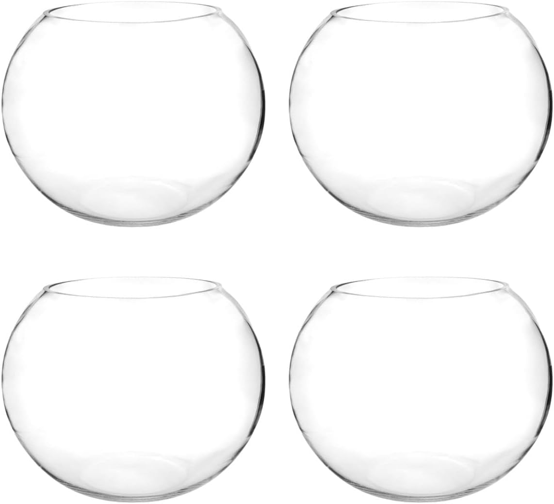 Craft And Party, Glass Bubble Vase, 6" Height x 8" Width, Set of 4 Glass Fish Bowl Vase, Bubble Bowl vase for Terrarium, Flower Vase Centerpiece 4 Bubble Bowl : 5.8"H x 8"W