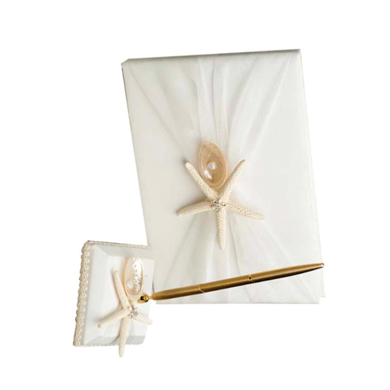 Livre de messages de mariage thème plage avec porte-stylo bois