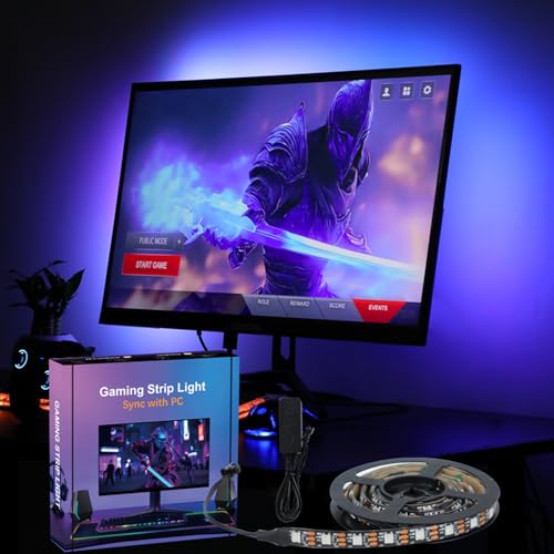 Image of Gaming Lighting Sync Backlight 16 Million Color USB Powered RGB IC LED Strip for Gaming Room Decor, Smart LED Lights for Monitors With Color (for 27 inch PC)