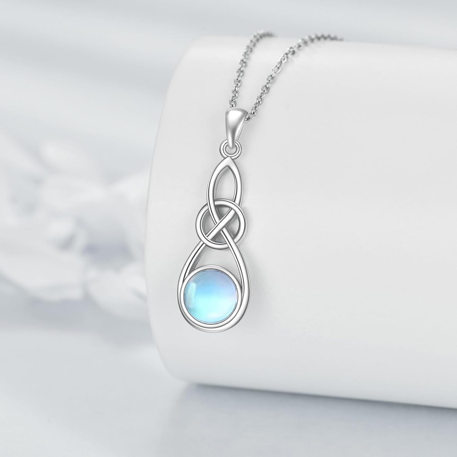 Celtic Knot Necklace 925 Sterling Silver Moonstone/Turquoise/Opal/Amethyst Pendant Necklace Irish Jewelry Gifts for Women - Image 3