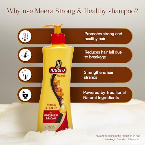 Image of Meera Strong and Healthy Shampoo, With Goodness Of Kunkudukai and Badam, For Men And Women, 340ml, Yellow (MSAM0340SNH02R)