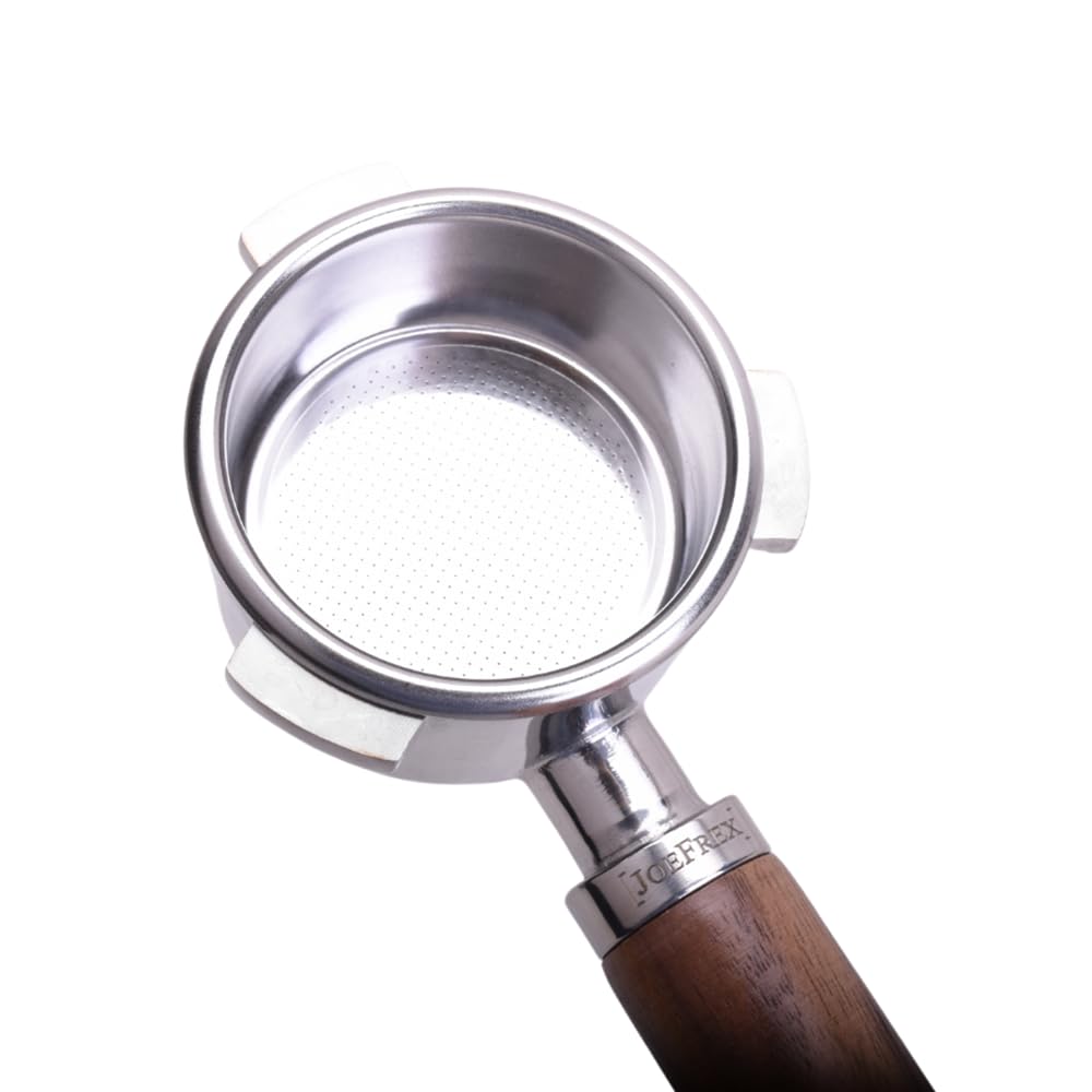 Portafiltro de 54 mm para Breville Barista Express, etc. Portafiltro con doble caño de madera de nogal – Soporte de filtro de acero inoxidable con colador – Accesorios de espresso de [JoeFrex]