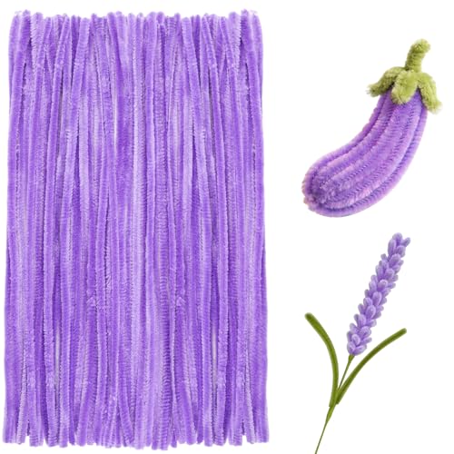 200 Pcs Pipe Cleaners Chenille Stems Purple Pipe Cleaners 11.8inch Long Craft Pipe Cleaner Bulk for Flowers Making Mothers Day DIY Art Crafts Decorations Supplies (Purple)