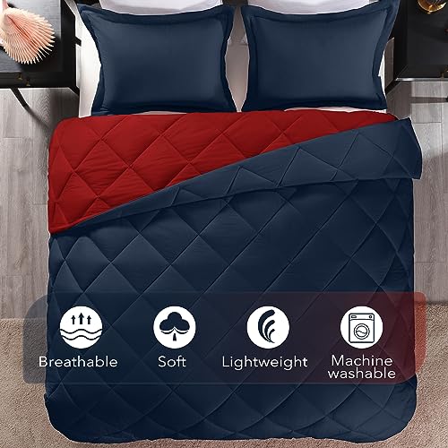 Image of downluxe King Size Comforter Set - Red and Navy King Comforter, Soft Bedding Sets for All Seasons -3 Pieces - 1 Comforter (104 inchx92 inch) and 2 Pillow Shams(20 inchx36 inch)