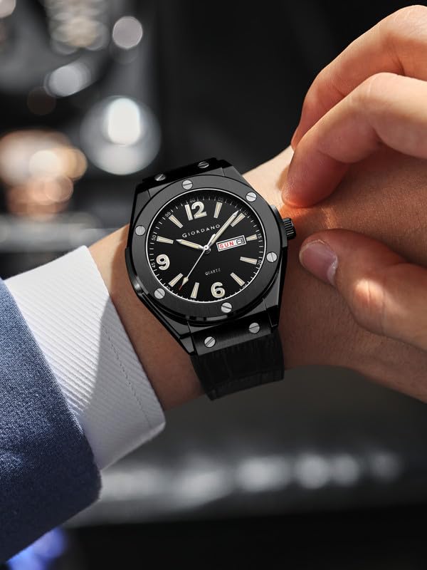 Image of Giordano Analog Watch for Men with Leather Band, Day-Date Function and Quartz Movement