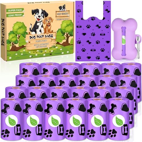 Dog Waste Bags for Dogs, 432 Pieces/24 Rolls, Leak-proof and Port...
