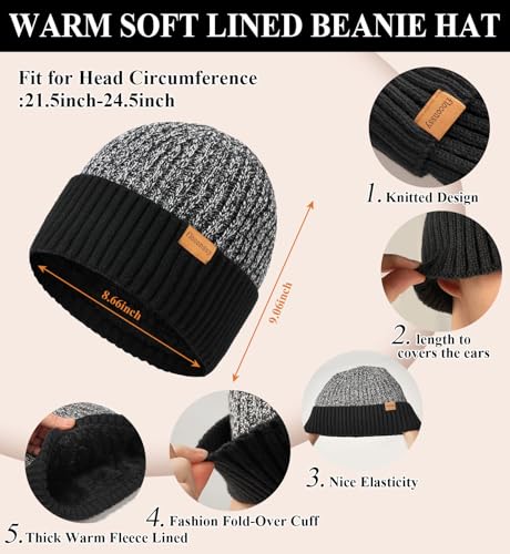 Men's Winter Hat Scarf Gloves Set, 3 PCS Warm Beanie Long Scarf Fleece Lined Touchscreen Gloves for Cold Weather - Image 3