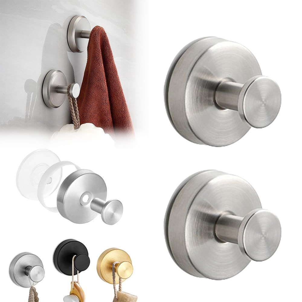 Moonboat Luxe Hold - Ganchos con ventosa sin taladro, acero inoxidable, impermeables, 6 unidades (plateado)