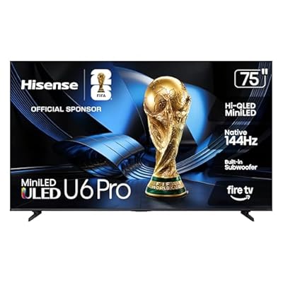 Hisense 75" U6 Pro Series Mini?LED ULED 4K UHD HDR Gaming AI Smart Fire TV (75U6SF Pro, 2026 New) – Hi-QLED, Native 144Hz, Motion Rate 480, Dolby Vision IQ,· Atmos, HDR10+, Glare-Free, Alexa+