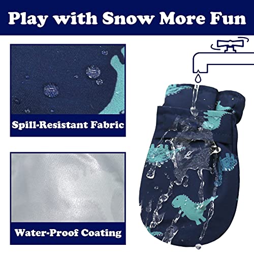 Image of Toddler Mittens Waterproof Toddler Winter Gloves Toddler Snow Gloves for Kids Baby Winter Mittens for Toddler Girls Boys, Navy Dinosaur, 6 - 24 Months