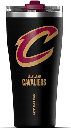 Hydrapeak Vaso con licencia oficial de los Cleveland Cavaliers de la NBA de 30 onzas, botella de agua de acero inoxidable, tapa para sorber, aislado