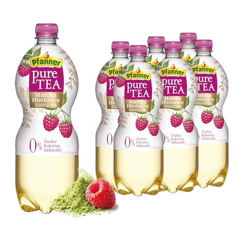 Pfanner Pure Tea Matcha Himbeere (6 x 1 l) zuckerfrei & kalorienarm Grüner Tee mit Matcha und Himbeere Eistee im Vorratspack
