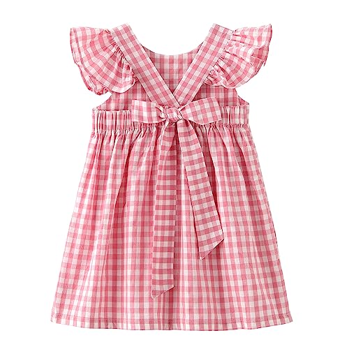Zanie Kids Gingham Toddler Dress Bowknot Easter Dress Baby Girl Summer Playwear Outfits Plaid Pink 6 7T