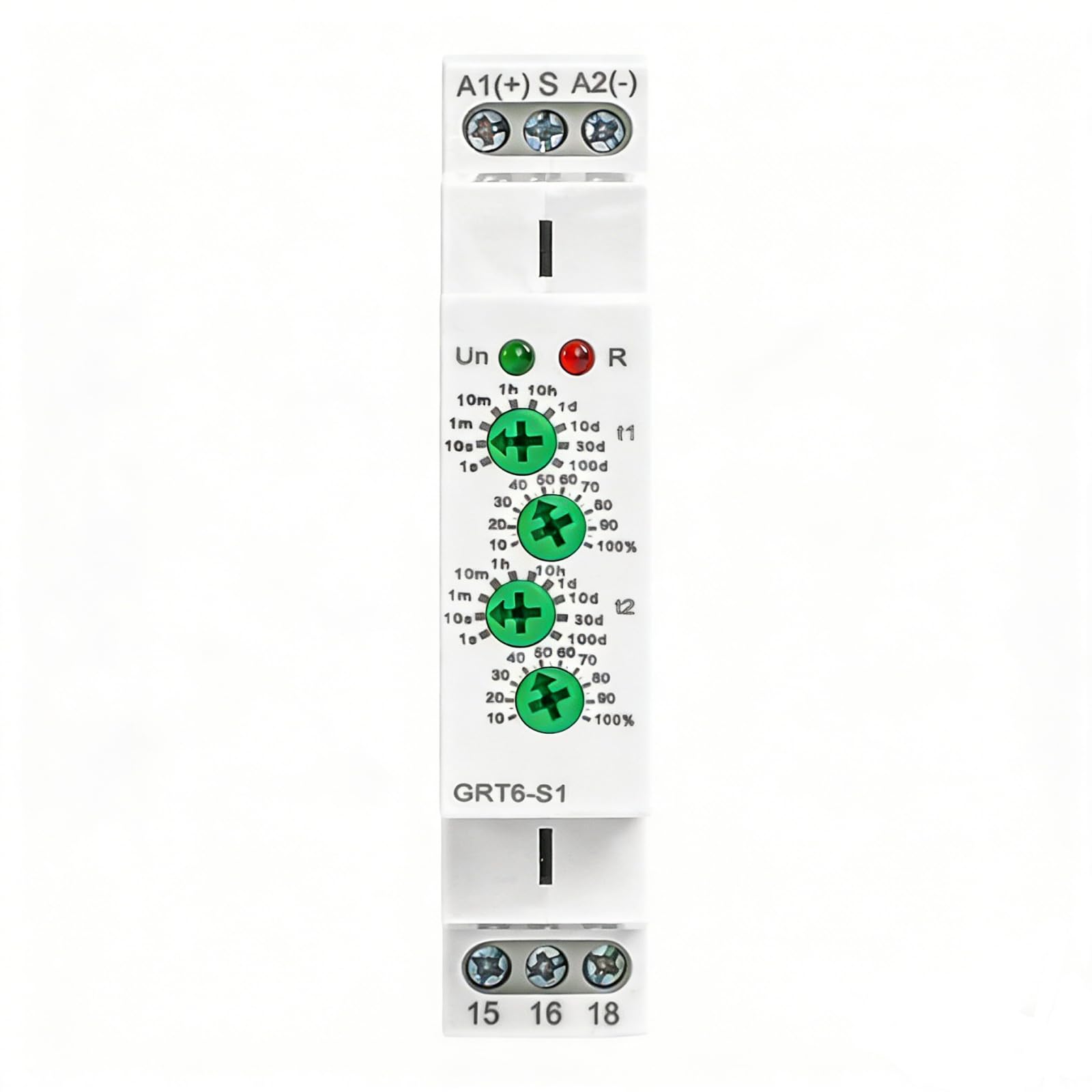 Relè temporizzato ciclico GRT6-S1 AC/DC 24-240V, montaggio su guida DIN, controllo temporale indipendente a doppio canale