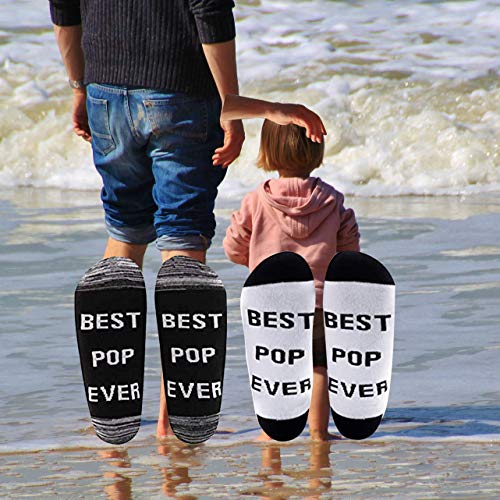 LEVLO 2 Pairs Father's Day Gift Best Pop Ever Socks for New Dad Uncle Grandpa Men Birthday Gift3