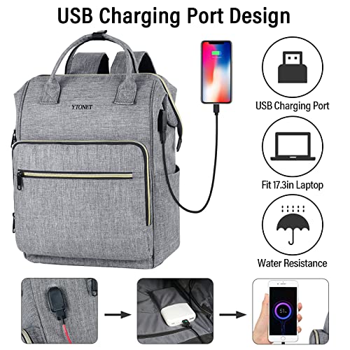 17-inch-Laptop-Backpack-for-Women-Extra-Large-Travel-Backpack-With-USB-Charging-Port-Anti-Theft-Procket-Water-Resistant-Airline-Approved-Carry-on-Bag-College-Backpack-Purse-School-Bookbag-Grey