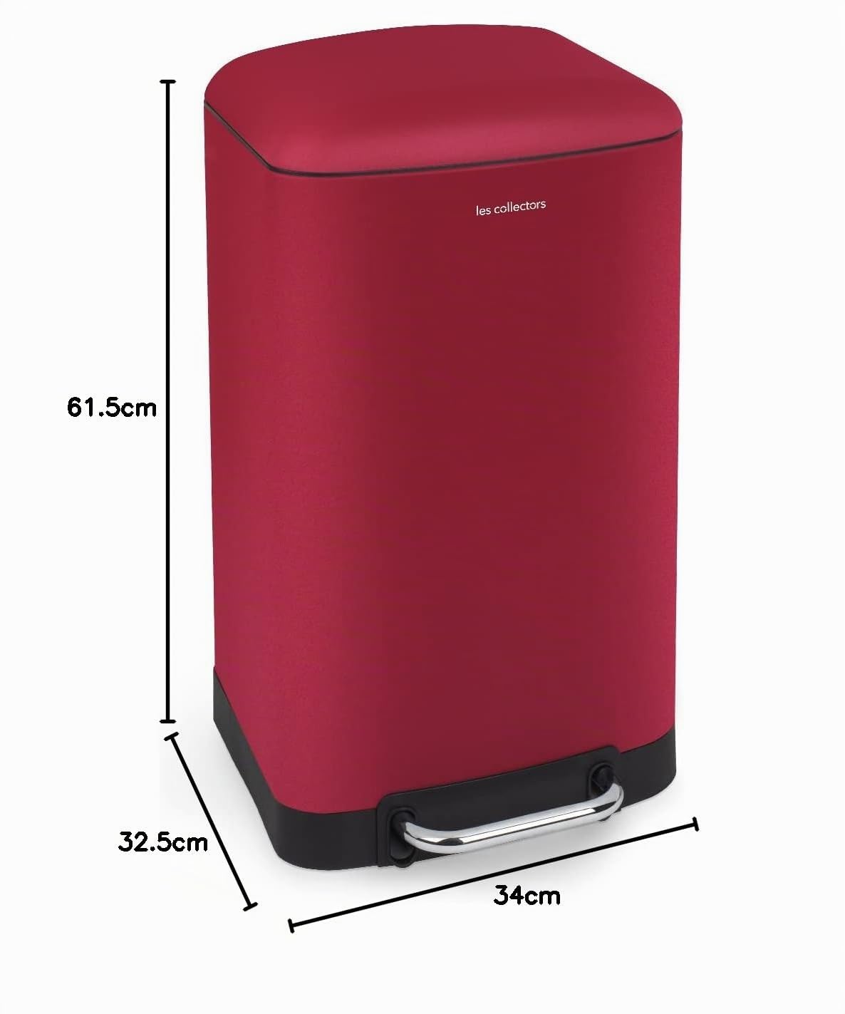 Les Collectors, Cubo de basura de cocina a pedal N°722, Acero inoxidable, Capacidad 30L, Compatible con bolsa 30L, Práctico, Cierre silencioso, Cubo interior extraíble, Acabado mate, Rojo
