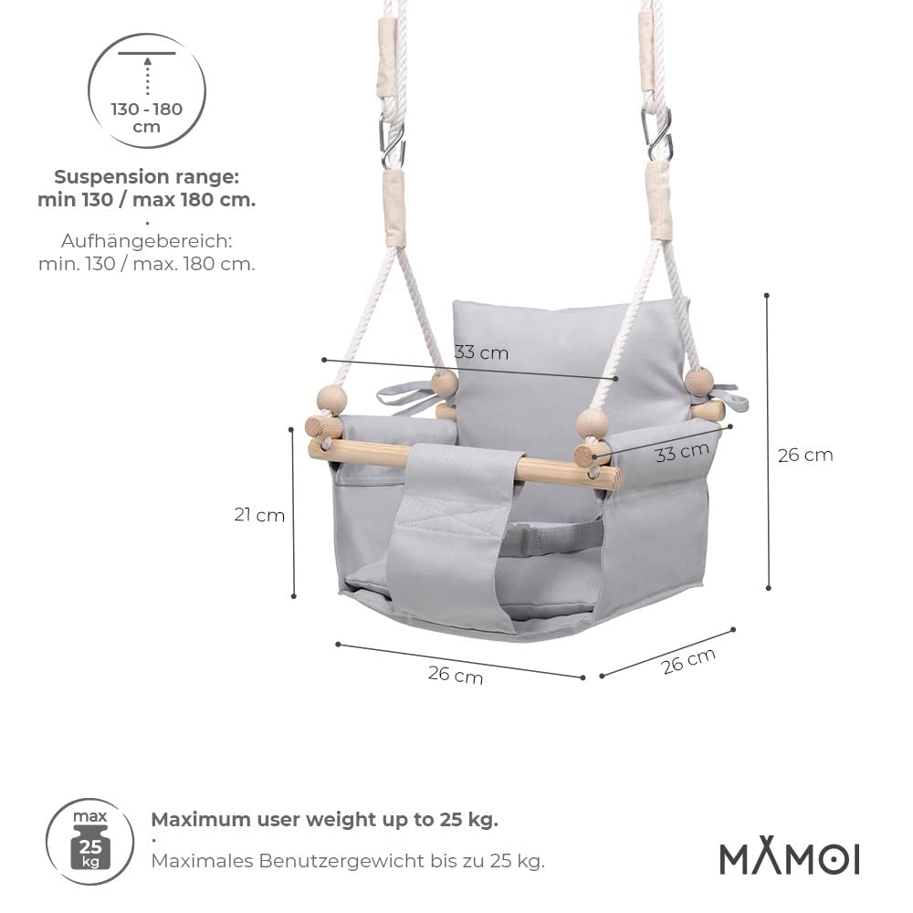 MAMOI® Altalena neonato per bambini, Altalene di legno da interno, Dondolo a porta da casa, Altalena design scandinavo a partire, Baby swing