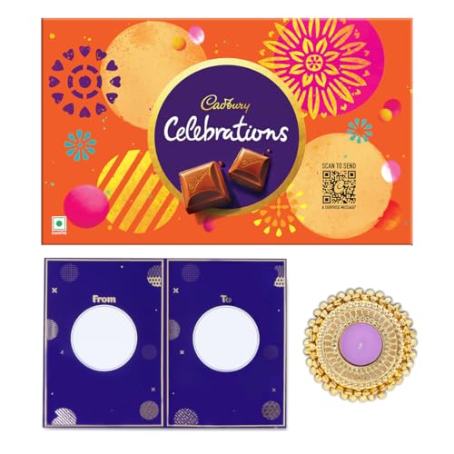Image of Cadbury Celebrations Chocolate Combo Diwali Gift Pack with Greeting Card and Diya, 189.6 g