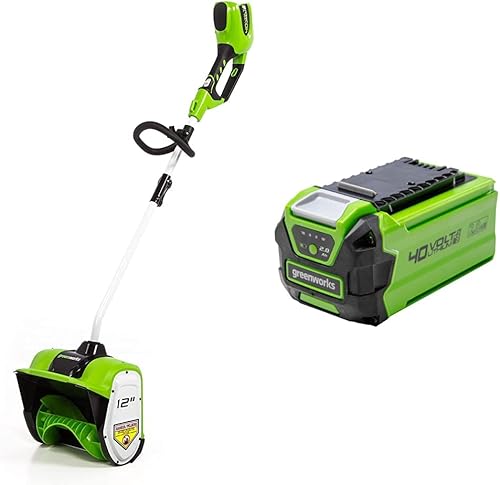 Greenworks Pala de nieve inalámbrica de 40 V y 12 pulgadas, batería no incluida 2601402 y batería de iones de litio Greenworks de 40 V y 2.0 Ah