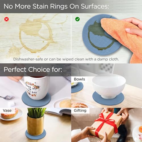 Image of UMAI Tea Coaster Set of 6 with Stand (Dia- 10cm, Thick- 2mm)| Coasters for Dinning Table for Hot Pots | Non Slip Mat | Gift for Housewarming | Kitty Party Return Gifts for Women (Blue)