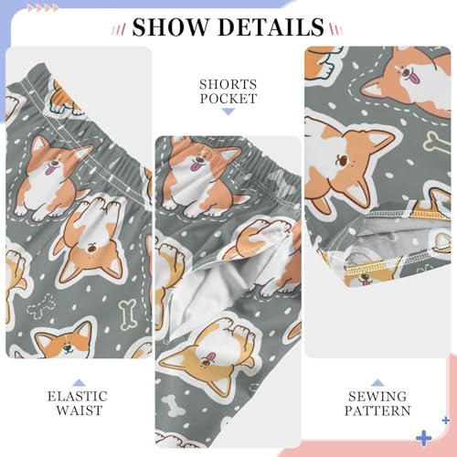 Corgi Dog Bone Print Boys Long Pants Soft Trousers Elastic Waist Kids Lounge Bottoms with Pockets S-XL4