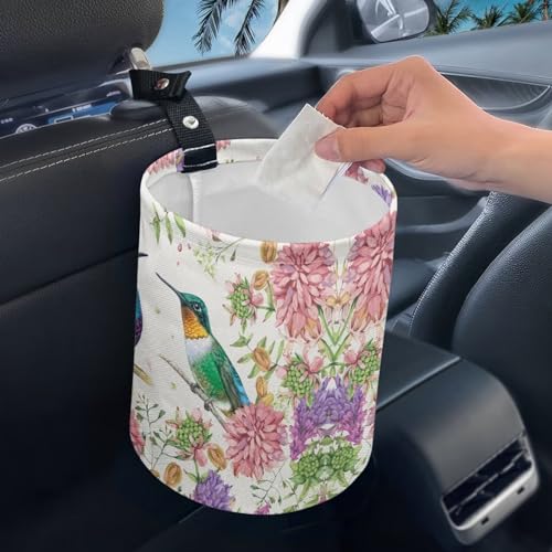 Image of Collapsible Hummingbird Flower Trash Can - Rubbish Bin, Easy to Clean for SUVs, Trucks