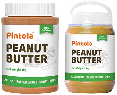 Image of Pintola All Natural Peanut Butter (Crunchy) (1 kg) (Unsweetened, Non-GMO, Gluten Free, Vegan) + Pintola All Natural Peanut Butter (Creamy) (2.5 kg) (Unsweetened, Non-GMO, Gluten Free, Vegan)
